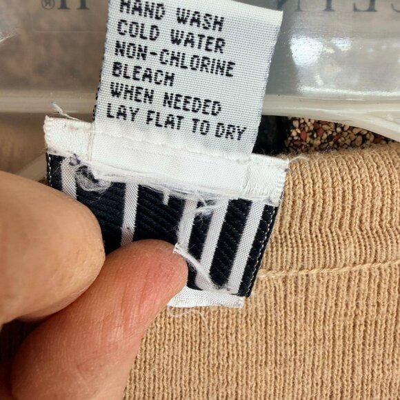 CLIO Vintage 90s Beige Ribbed Knit Polo Cardigan Button Front Short Sleeve L - Picture 4 of 5